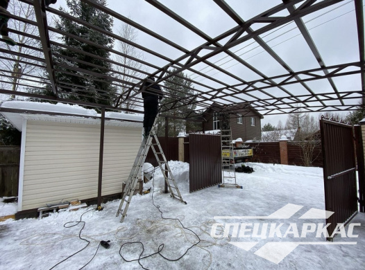 Навес из металлочерепицы на две машины №49 - фото 1444