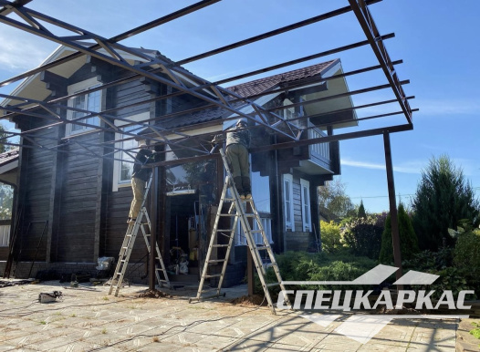 Односкатный навес из поликарбоната (скат за забор) №92 - фото 1874