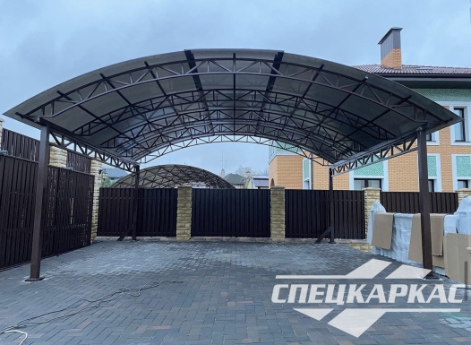 Навес на две машины из поликарбоната усиленный №77 - фото 1721