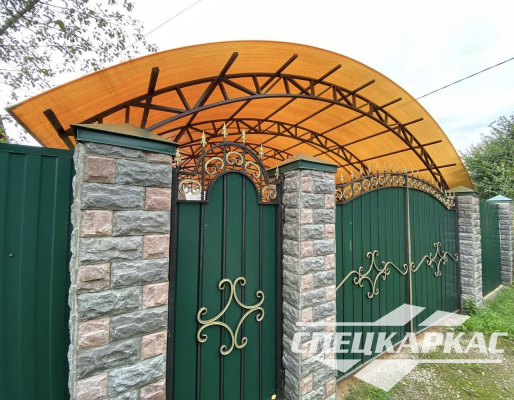 Усиленный навес из поликарбоната для двух автомобилей №96 - фото 1920